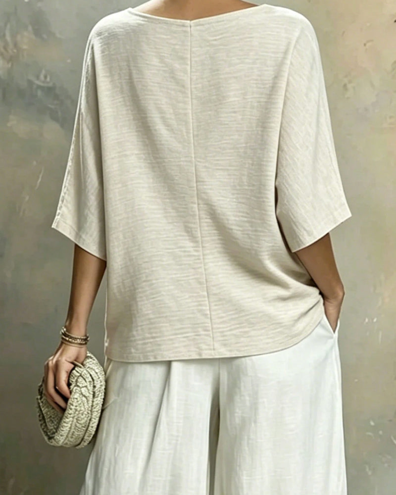 Blouse V-Hals Vleermuis Mouw