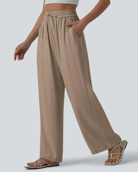 Broek Elastische Taille Breed Been Stropdas Casual