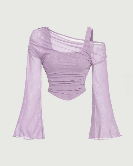 Blouse Gaas Geruwd Lange Mouw Cami