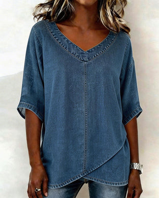 Top V-Hals Vrijblijvend Denim