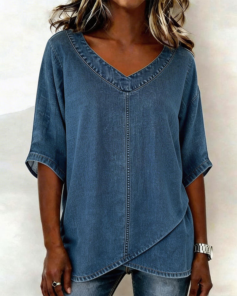 Top V-Hals Vrijblijvend Denim
