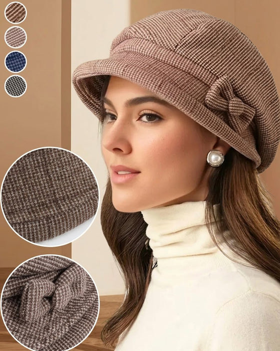 Dames Elegante Ruitpatroon Strik Decor Baret
