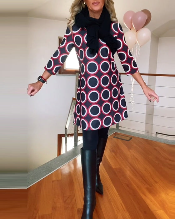 Ronde hals cirkel print casual jurk