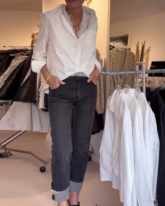 Shirt En Kant Binnen Set Revers Effen Lange Mouwen