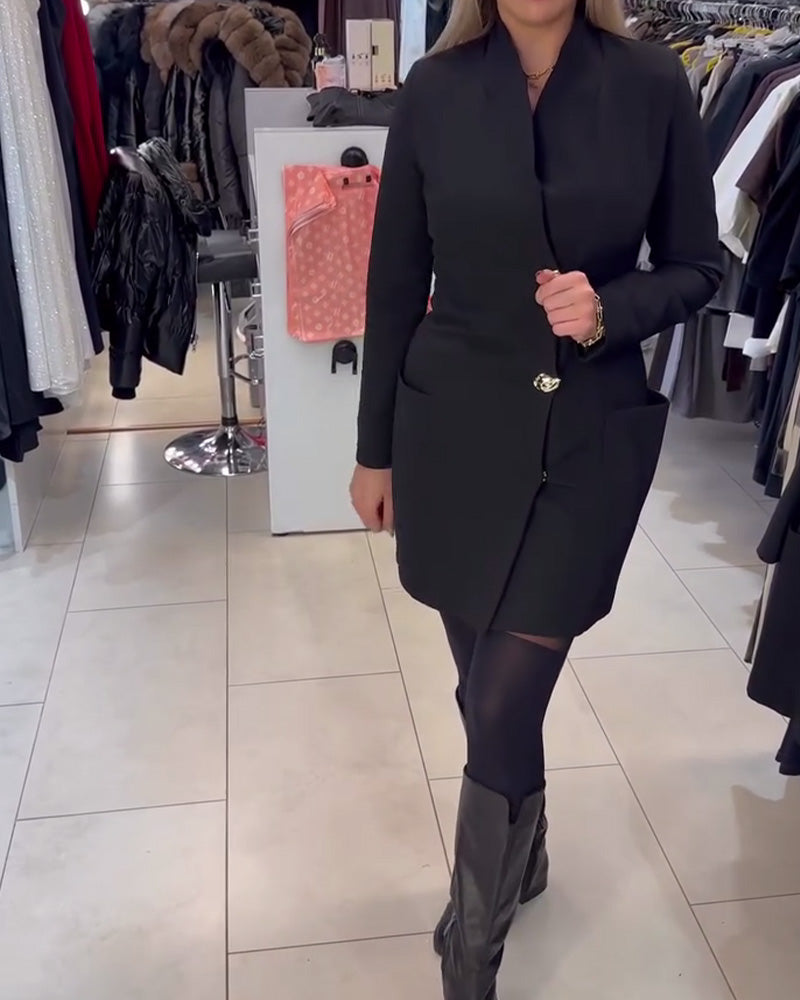 Jurk Staande Kraag Metalen Knoop Pak