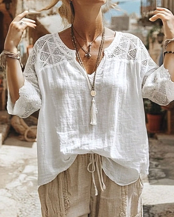 Blouse Effen Paneel V-Hals