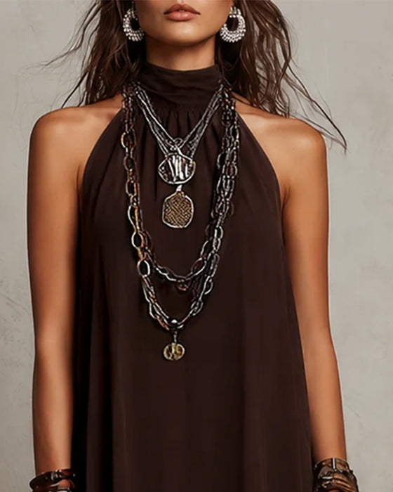 Jurk Halter Hoge Hals Sheer Lang