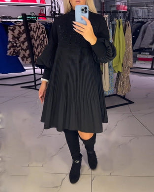 Ballonmouwtje jurk met opstaande kraag