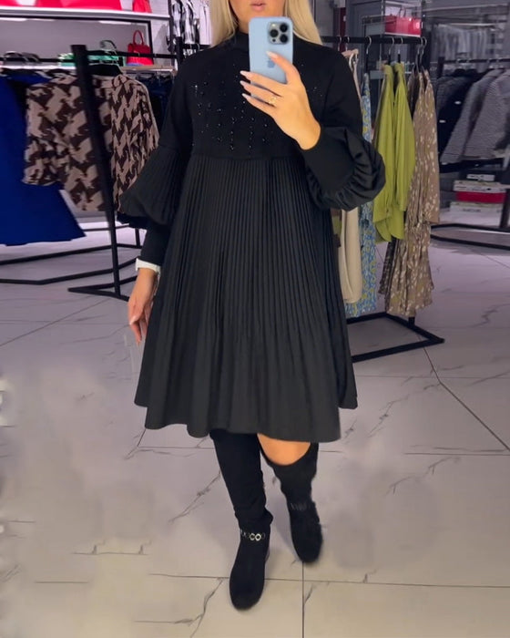 Ballonmouwtje jurk met opstaande kraag