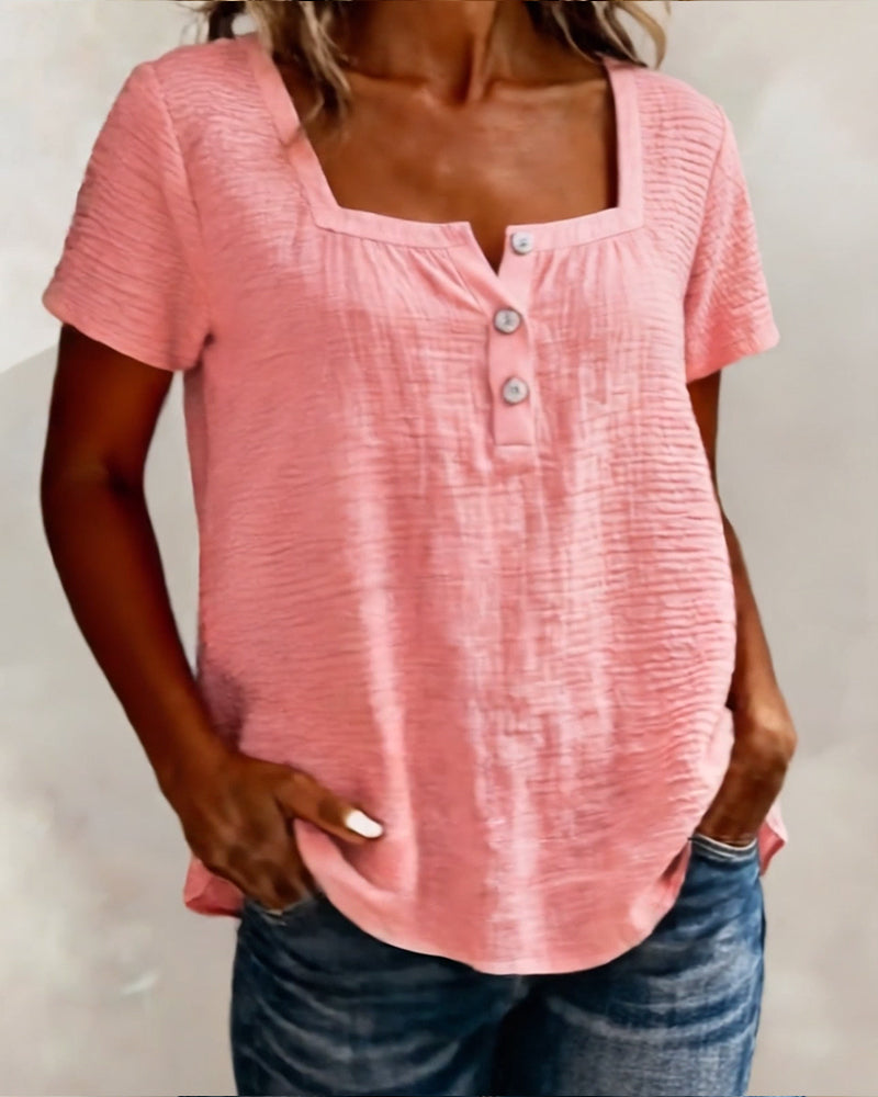 T-Shirt Texturé Carré Encolure Manche Courte