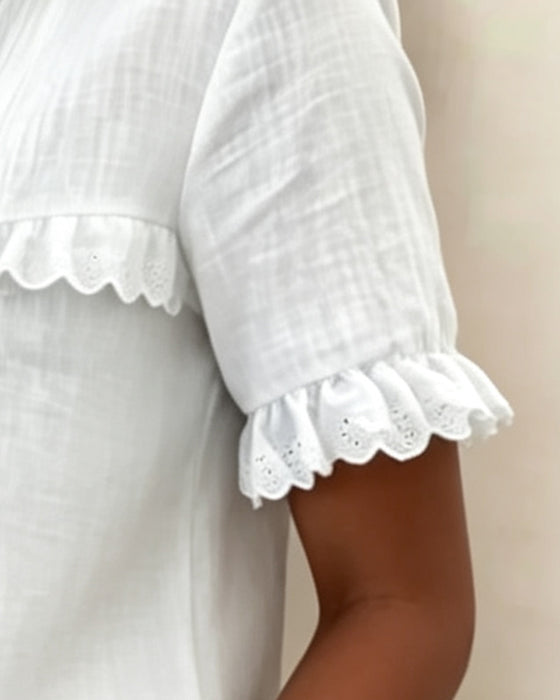 Blouse V-Hals Halfe Knoopsluiting
