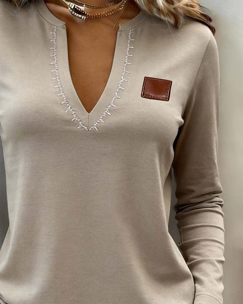 Top V-Hals Effen Kleur Stijlvol Casual