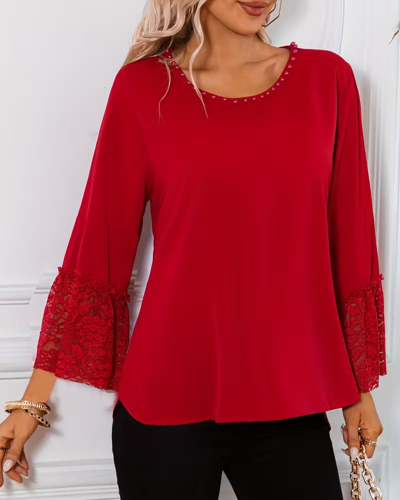 Blouse Kant Klokmouw Crewneck