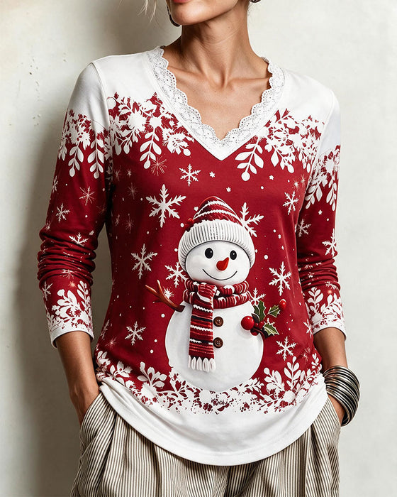 Top V-Hals Kanten Rand Kerststijl