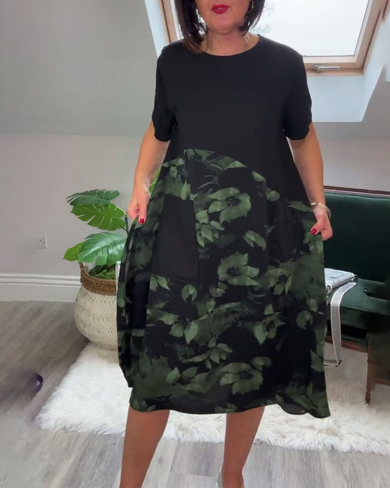 Casual patchworkjurk met ronde hals en bloemenprint
