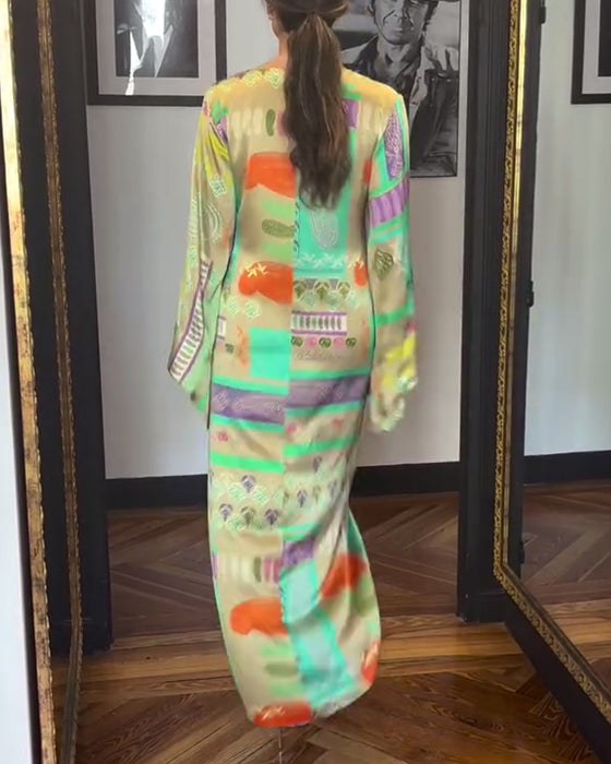 Jurk Met Lange Mouwen En Strikprint