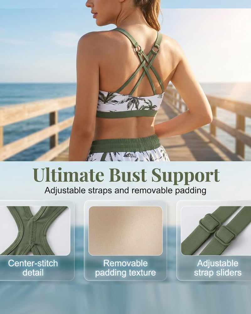 Bedekking En Bikini Crisscross Mouwloze Top + Trekkoord Bedrukte Broek Voor