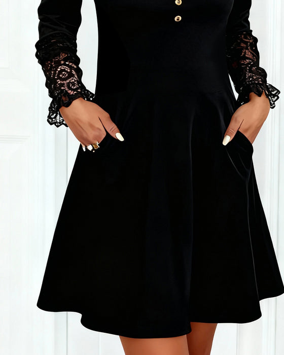 Jurk Patchwork V-Hals Elegant