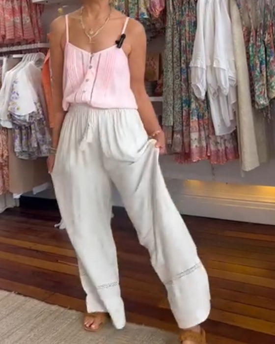 Effen kleur, comfortabele broek met wijde pijpen en zakken