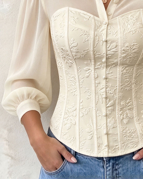 Blouse Revers Geknoopt Taille Slim Fit