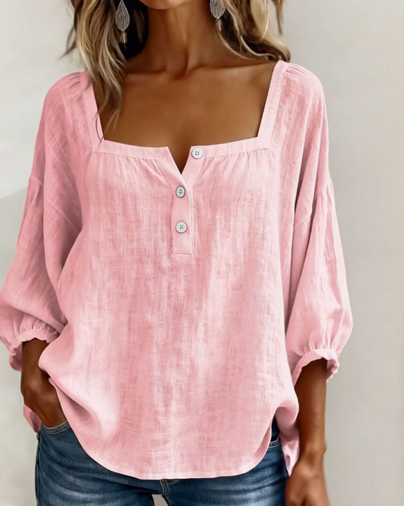 Blouse Eenvoudig Vierkante Hals Lange Mouw