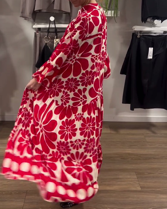 Jurk V-Hals Los Plus Size Bloemenprint