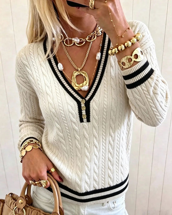 Pullover Contrastbies V-Hals Trui