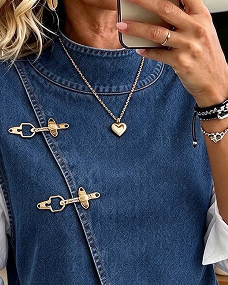Set Schuine Knoop Staande Kraag Vest Shirt