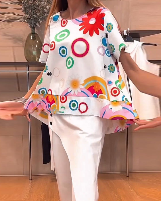 Casual top met ronde hals en korte mouwen met print