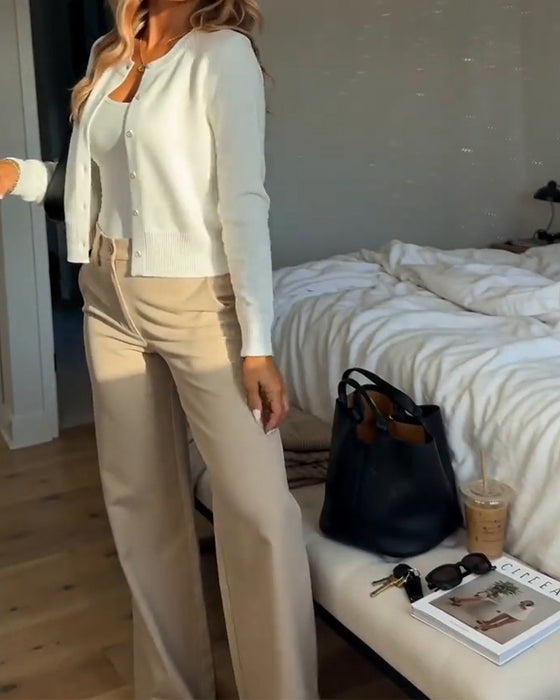 Cardigan Effen Ronde Hals Gesp