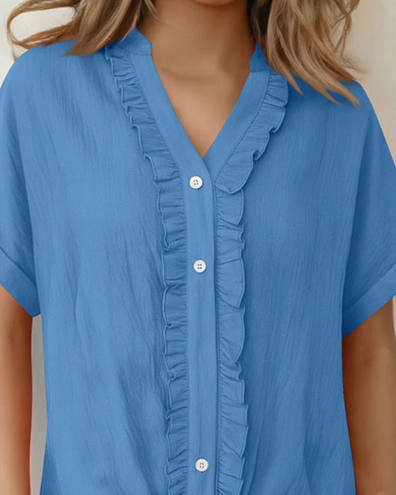Blouse Ruche Rand Korte Mouw