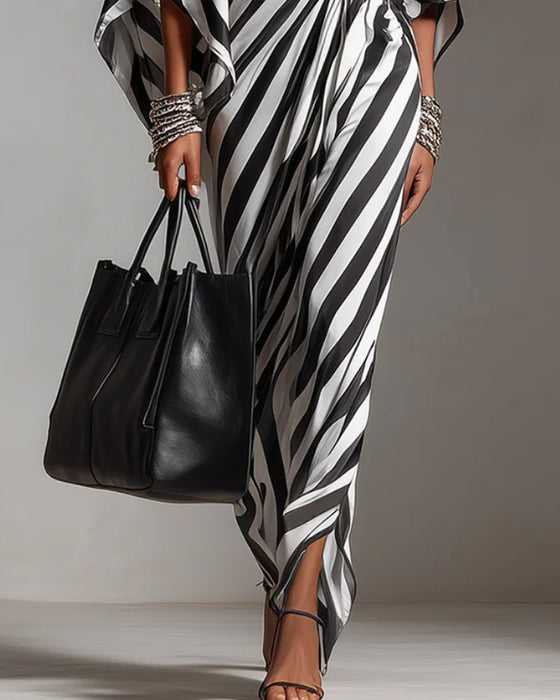 Jurk Off-shoulder Vleermuismouw Streep Lang
