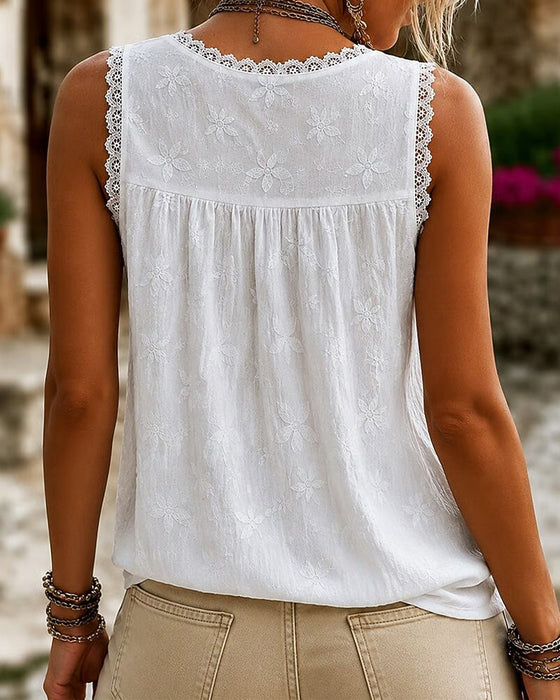 Tanktop V-Hals Effen Kleur Kant