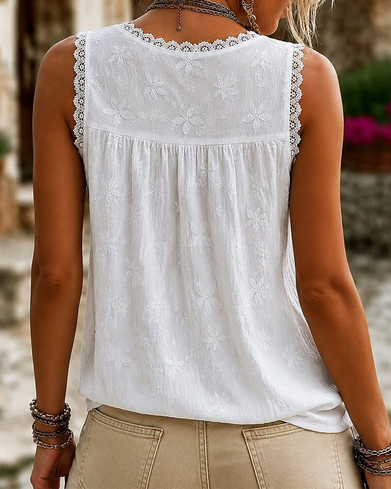 Tanktop V-Hals Effen Kleur Kant