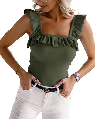 Cami Top Ruffle Rand Geribbeld