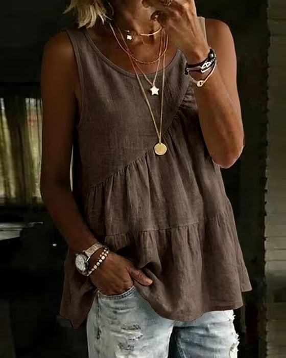 Tanktop Ronde Hals Mouwloos Effen
