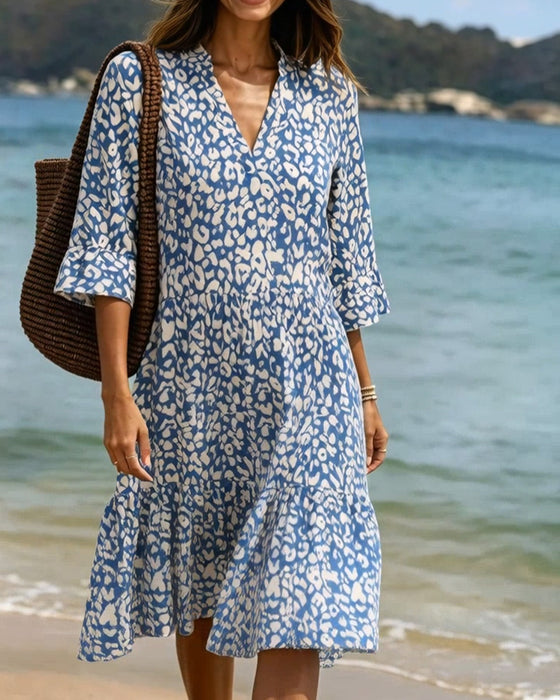 Jurk Ruffle V-Hals Luipaard