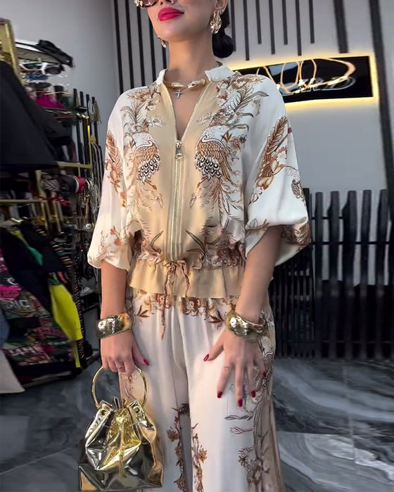 Wijd-Pijpen Pak Temperament Staande Kraag Rits