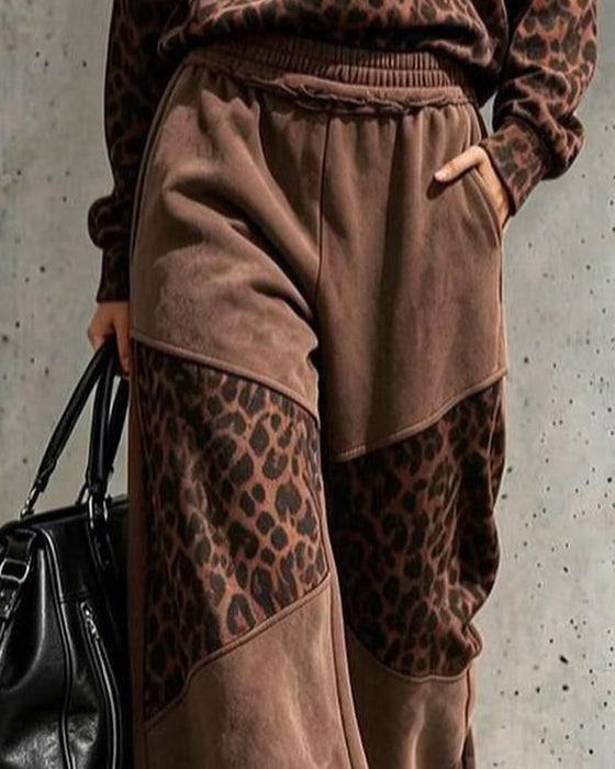 Set Luipaardprint Patchwork Sweatshirt