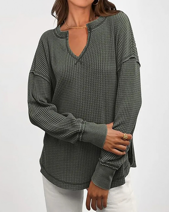 Top Wafel Henley Lange Mouw