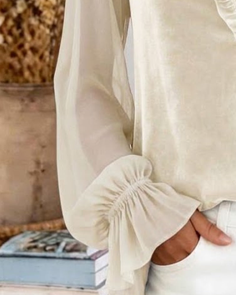 Blouse Fluweel Patchwork Gerimpelde Mouw