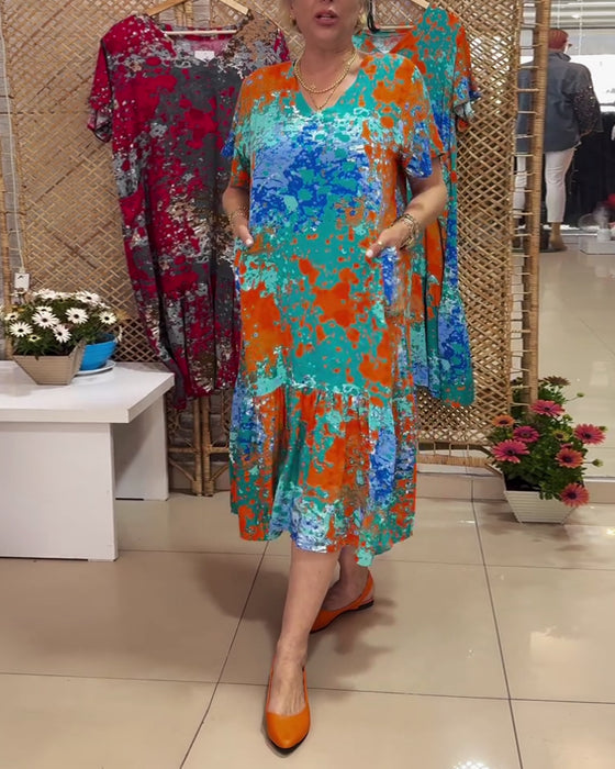 Jurk V-hals Gradient Meerkleurige Print