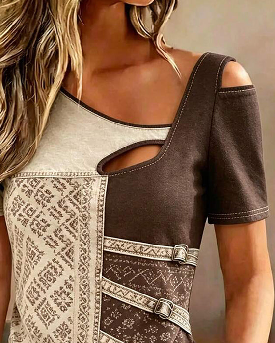 Blouse Kleurblok Korte Mouw