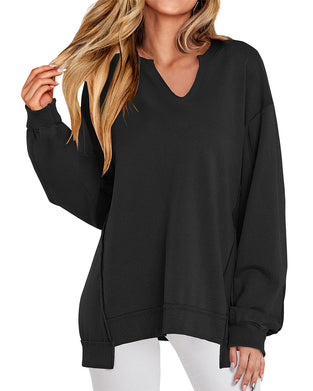 Sweatshirt V-hals Effen Wijd