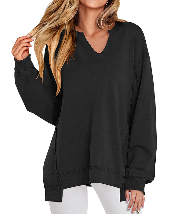Sweatshirt V-hals Effen Wijd