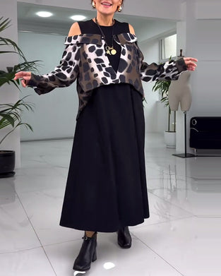 Casual jurk met blote schouder en luipaardprint