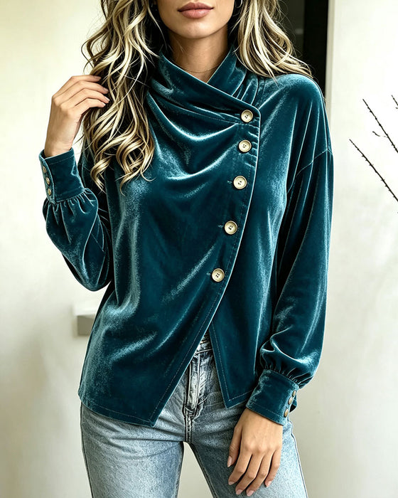 Blouse Turtleneck Split Kruis Knoop