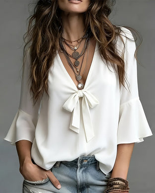 Blouses V-Hals Strik Flare Mouw