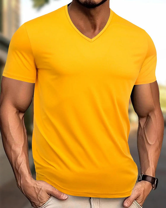 T-Shirt Effen Kleur V-Hals Casual Heren