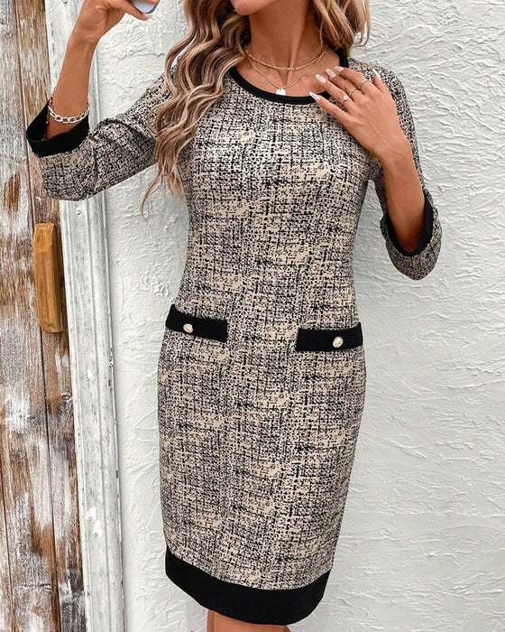 Jurk casual ronde hals slank knielengte